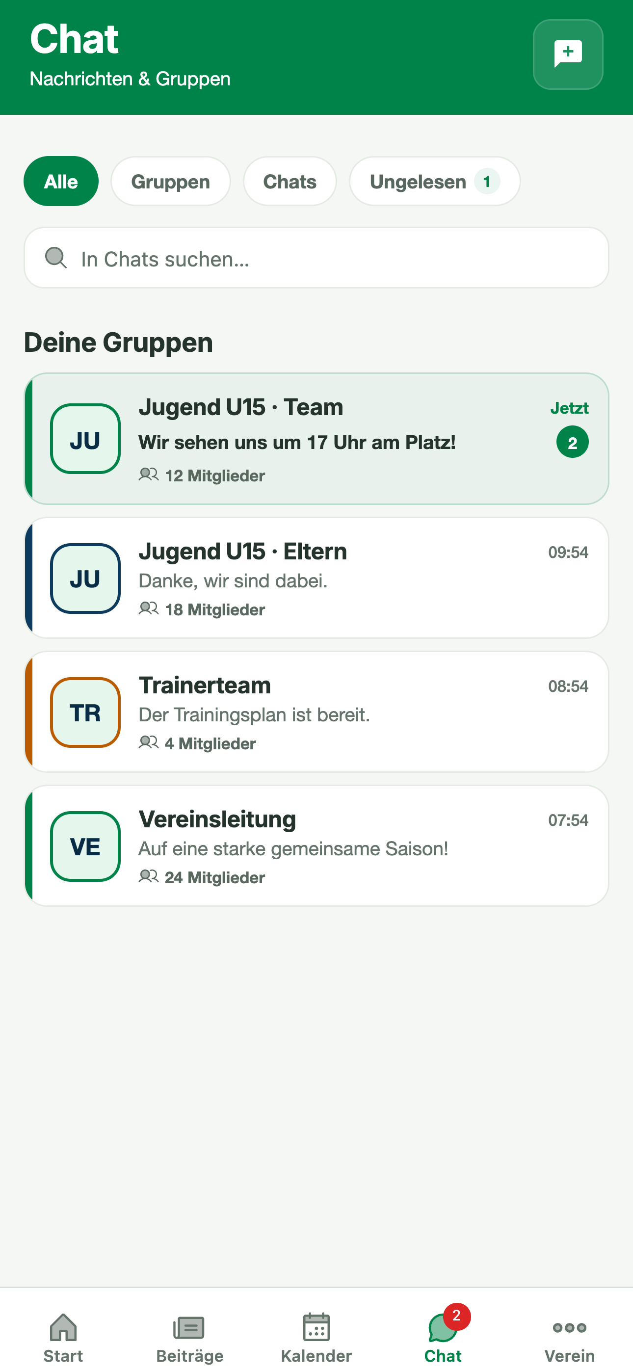 Originalansicht der Team-Chats in Kinovo