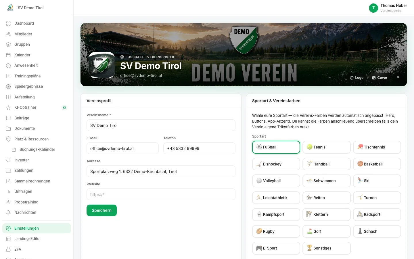 Einstellungen des Vereins